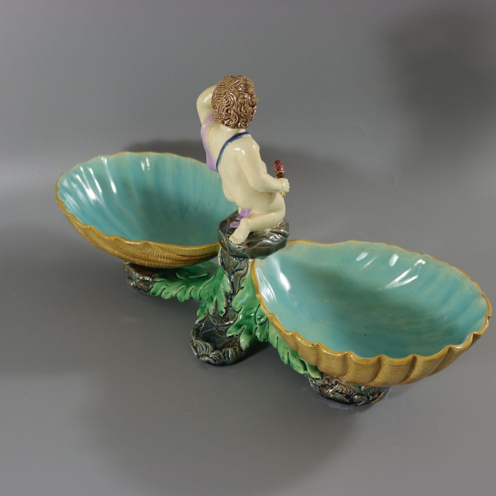 Holdcroft Majolica Putto and Shells Dish en vente 1
