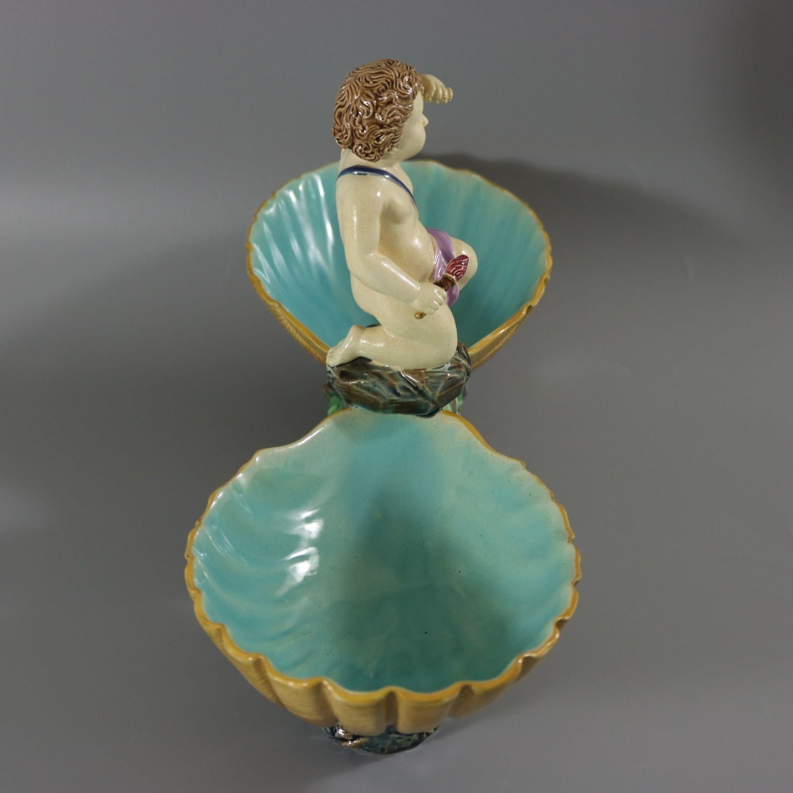 Holdcroft Majolica Putto and Shells Dish en vente 2