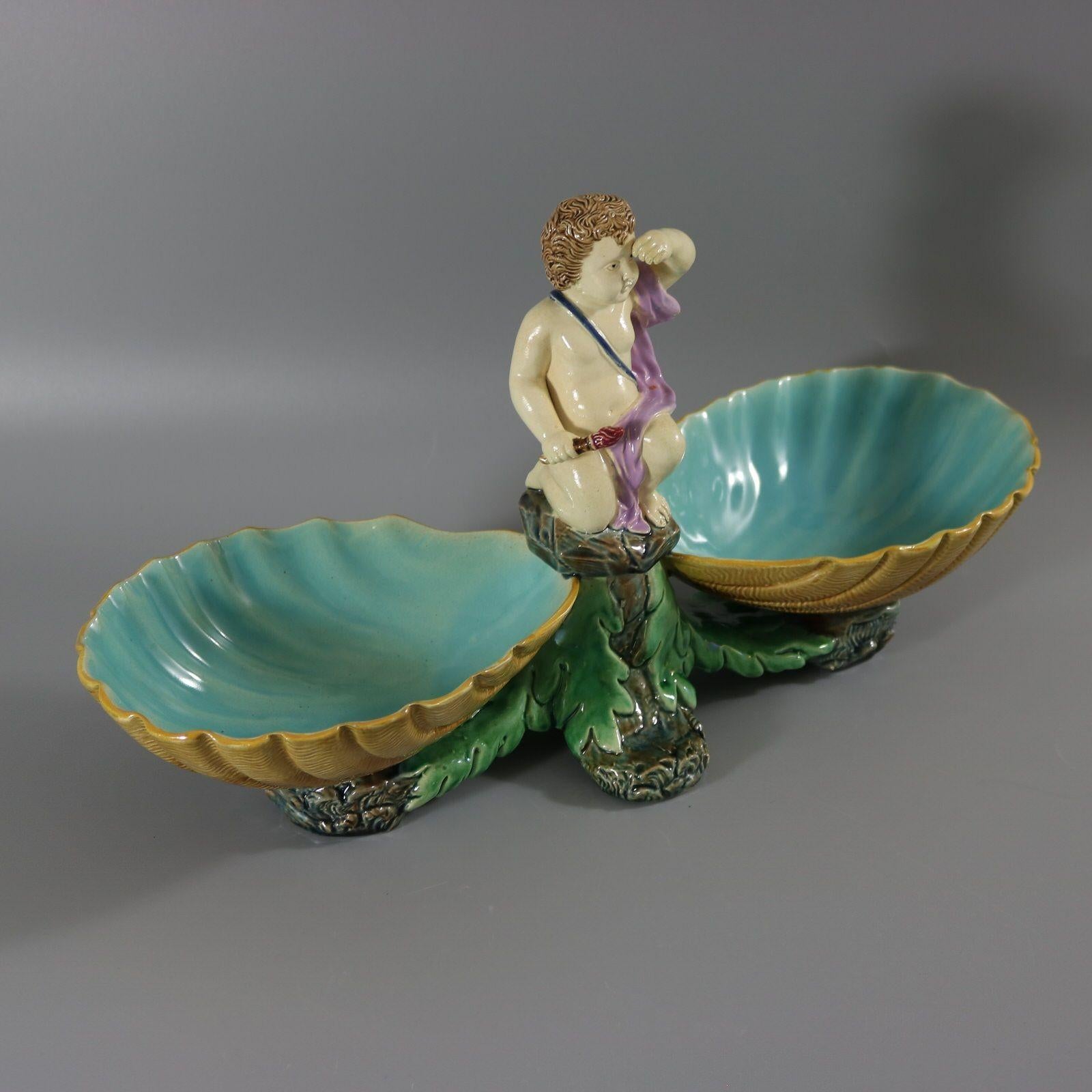 Holdcroft Majolica Putto and Shells Dish en vente 3