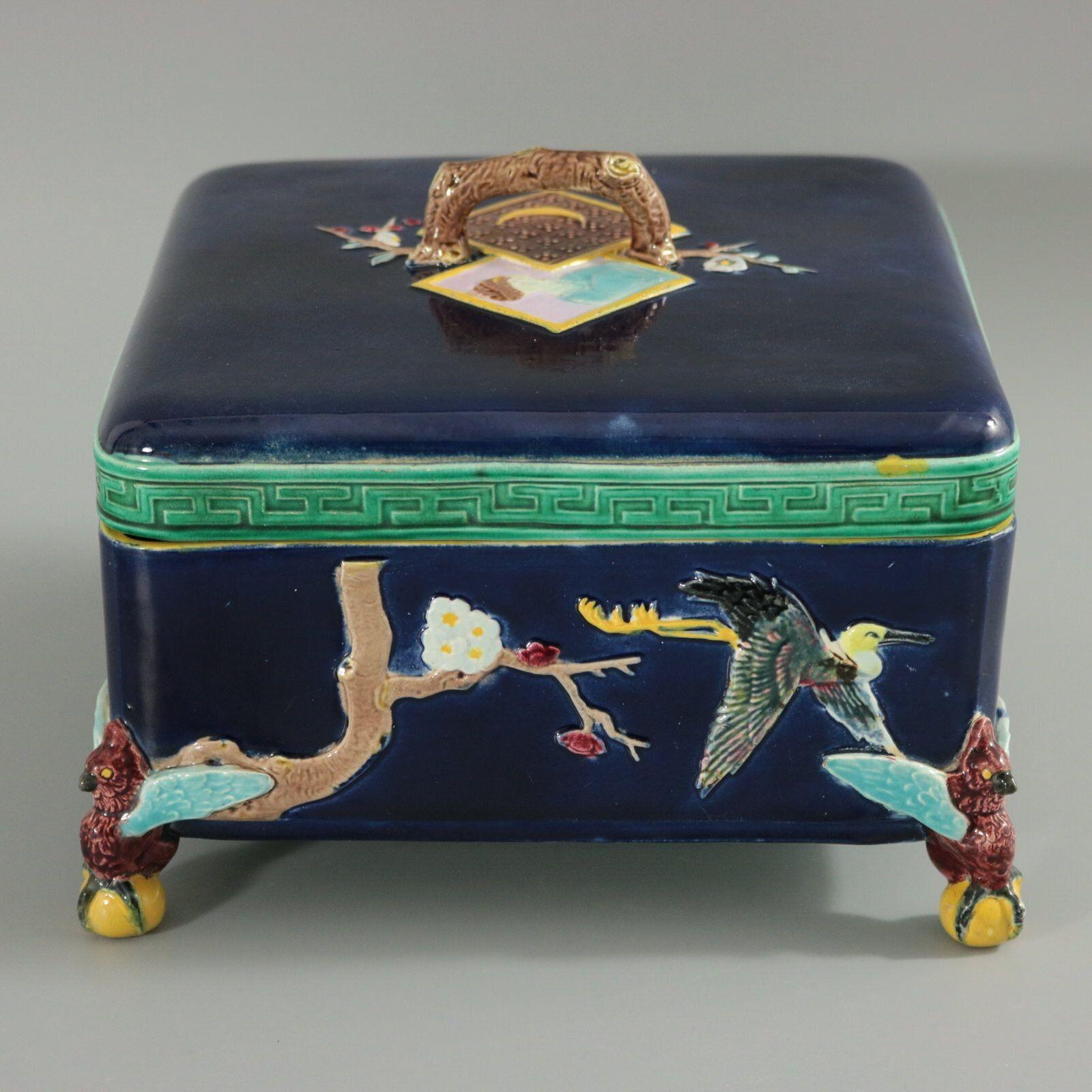 Holdcroft Majolica Square Box and Cover For Sale 2
