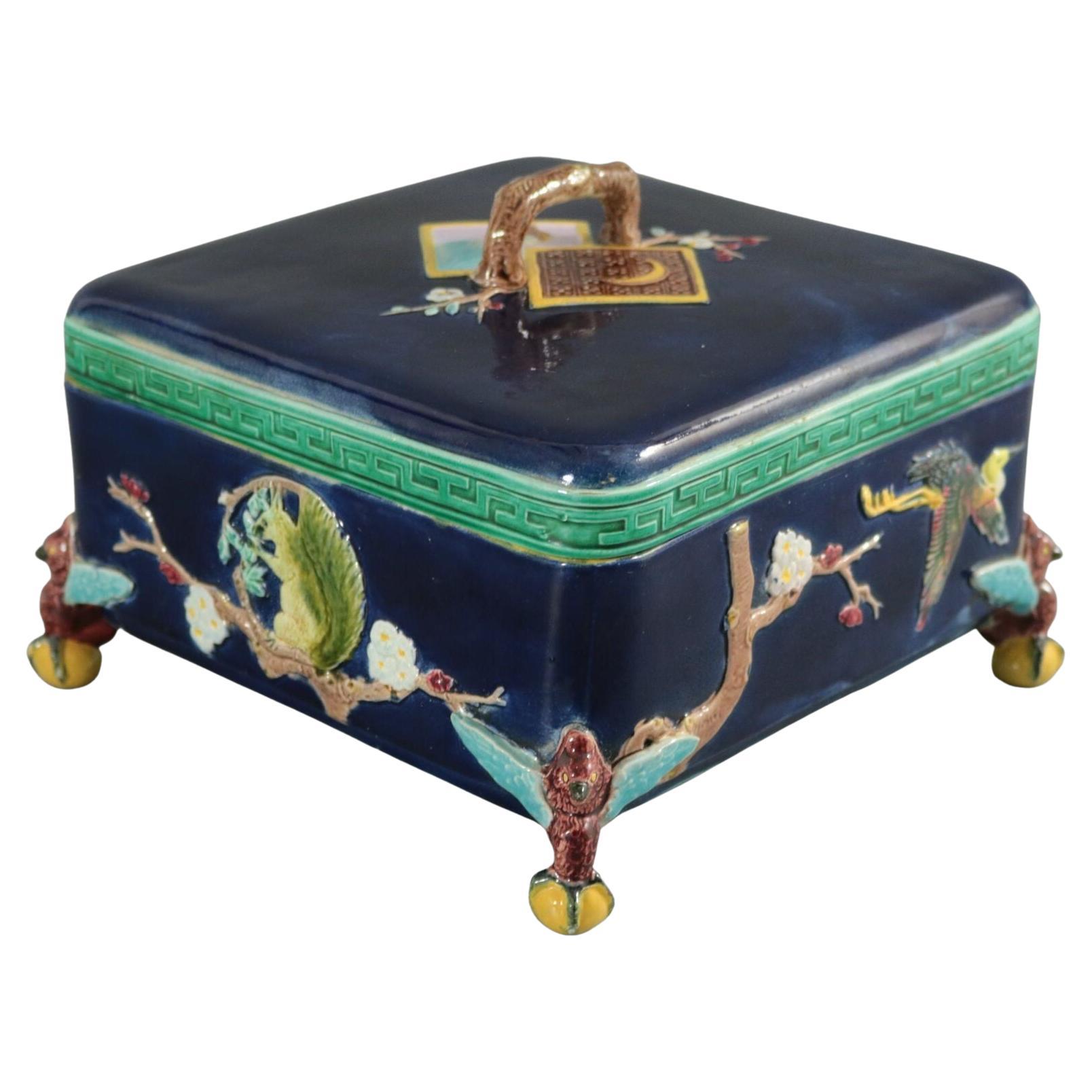 Holdcroft Majolica Square Box and Cover For Sale
