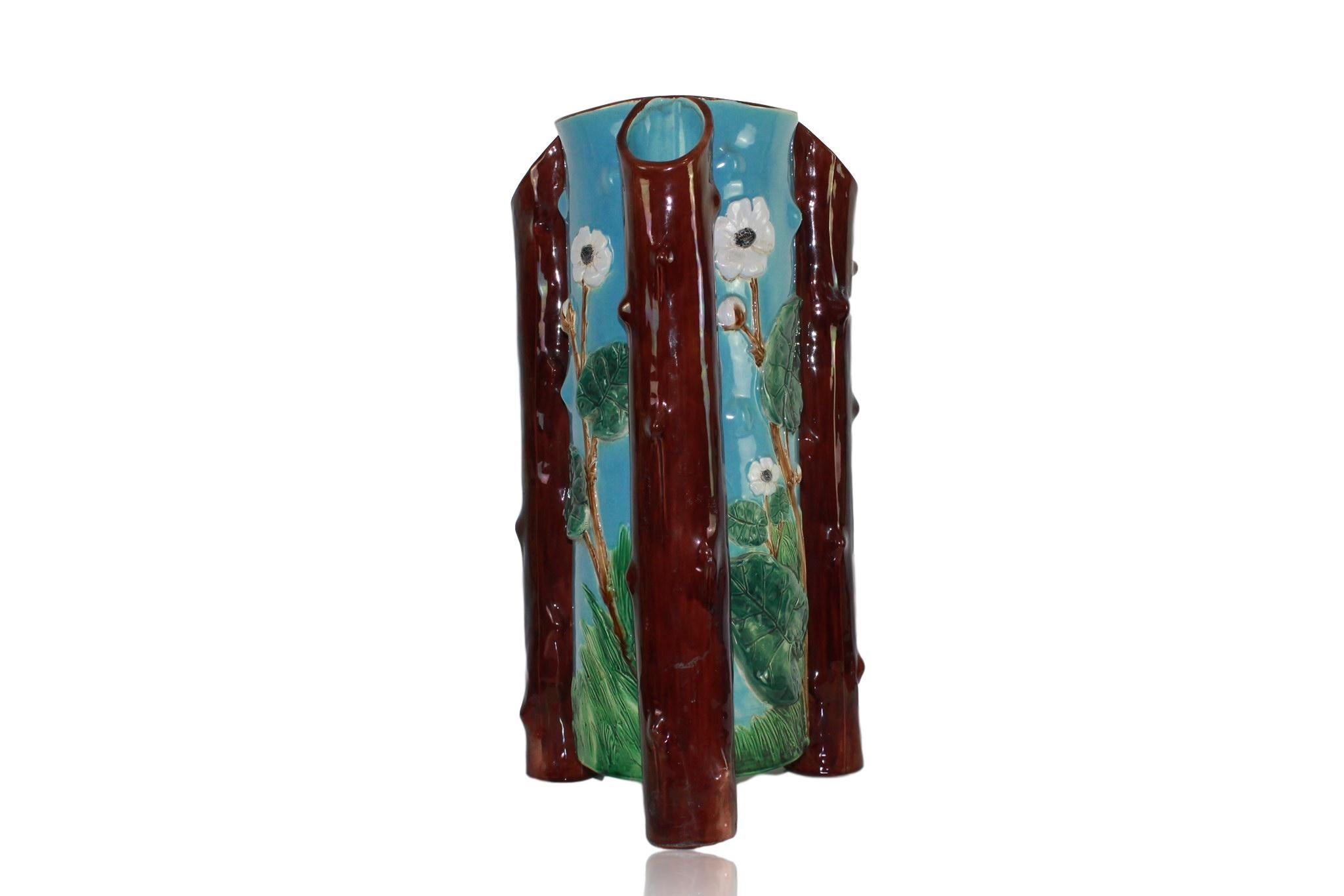 Molded Holdcroft Majolica Umbrella Stand, English, circa 1875 For Sale