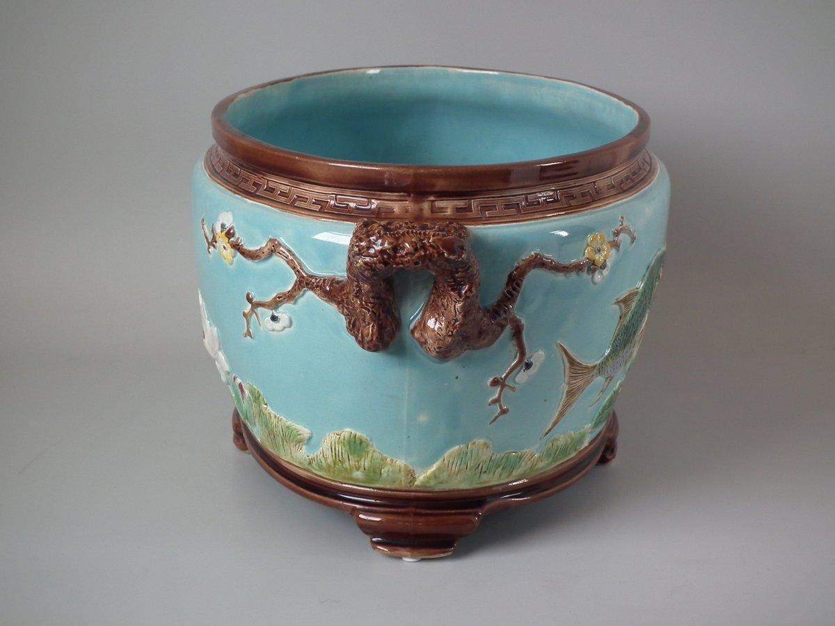 Holdcroft Oval Majolica Fish and Lilies Jardinière 17