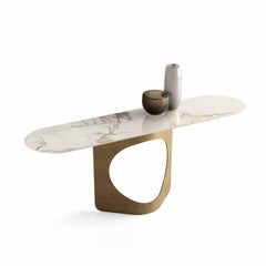 Hole Marbled Stoneware & Bronzed Metal Console by Modesign