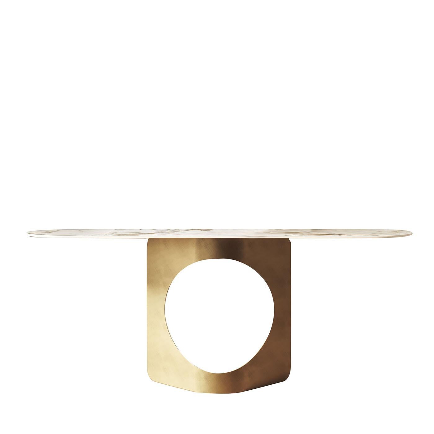 Consola Hole de gres jaspeado y metal bronceado by Modesign Italiano en venta