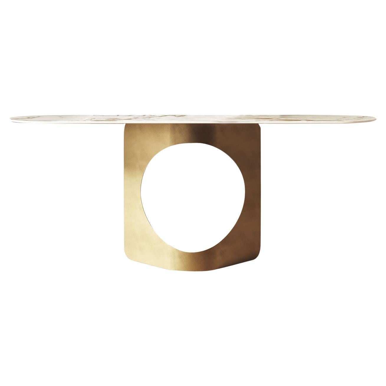 Consola Hole de gres jaspeado y metal bronceado by Modesign en venta