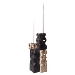Holey Tower, Sculptured Candle Holder from Reclaimed Burned Wood and Limestone