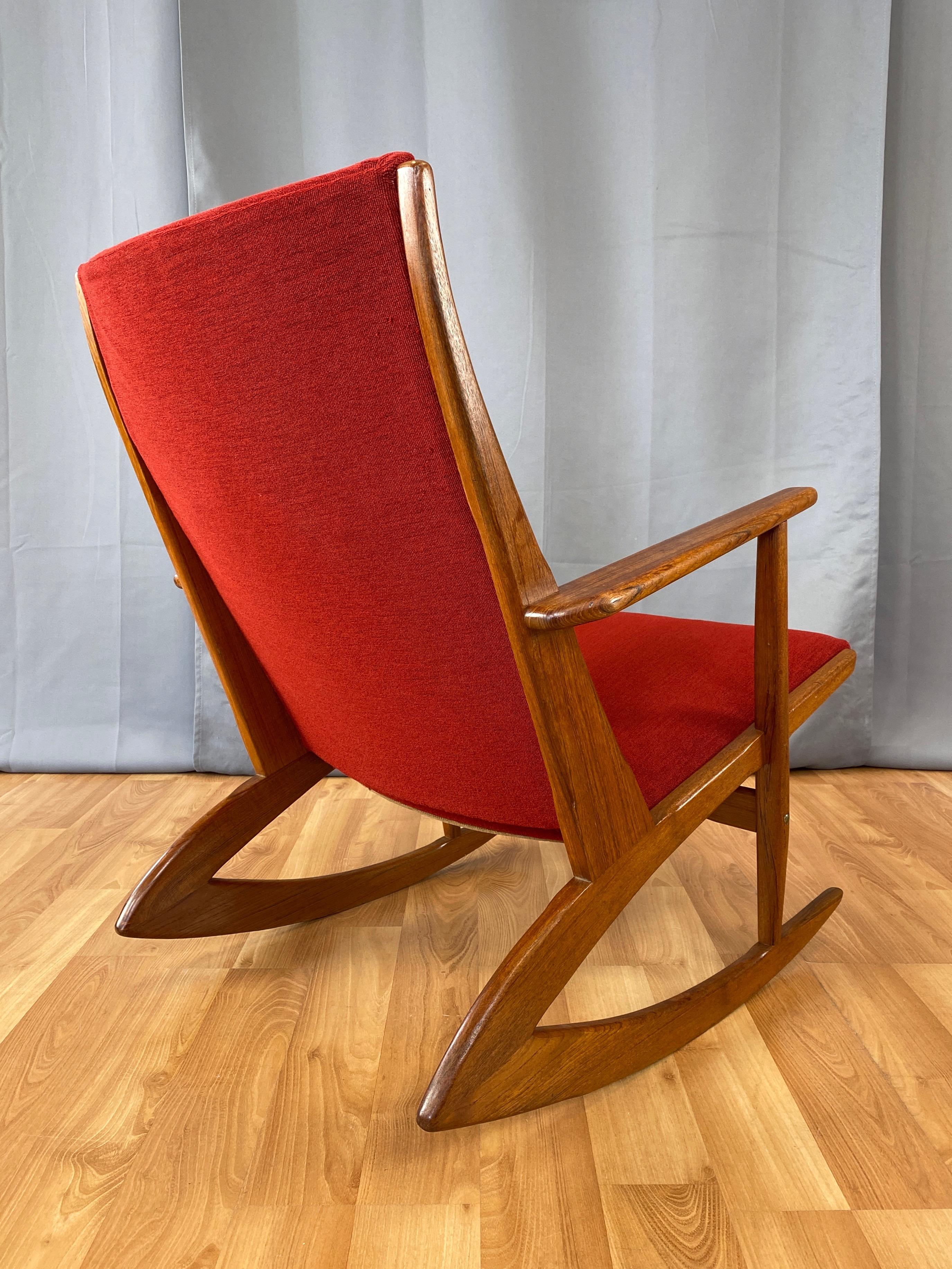 Brass Holger Georg Jensen for Tønder Møbelværk Model 97 Upholstered Teak Rocker, 1958