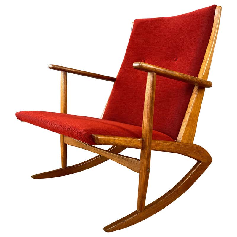 Danish Teak and Leather Rocker by Soren Georg Jensen ca. 1960s at 1stDibs