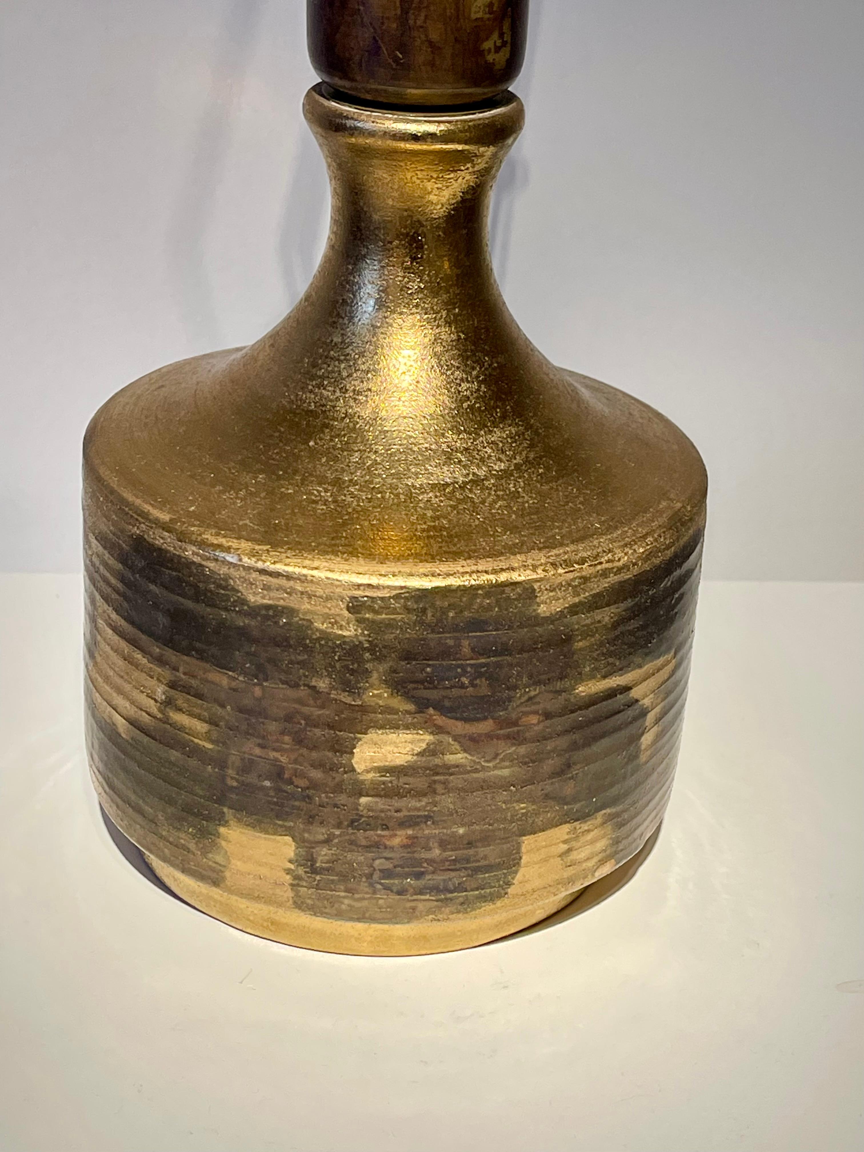 Holger Granbäck, Ceramic Table Lamp, Gold Glaze, Finland 1960s For Sale 6