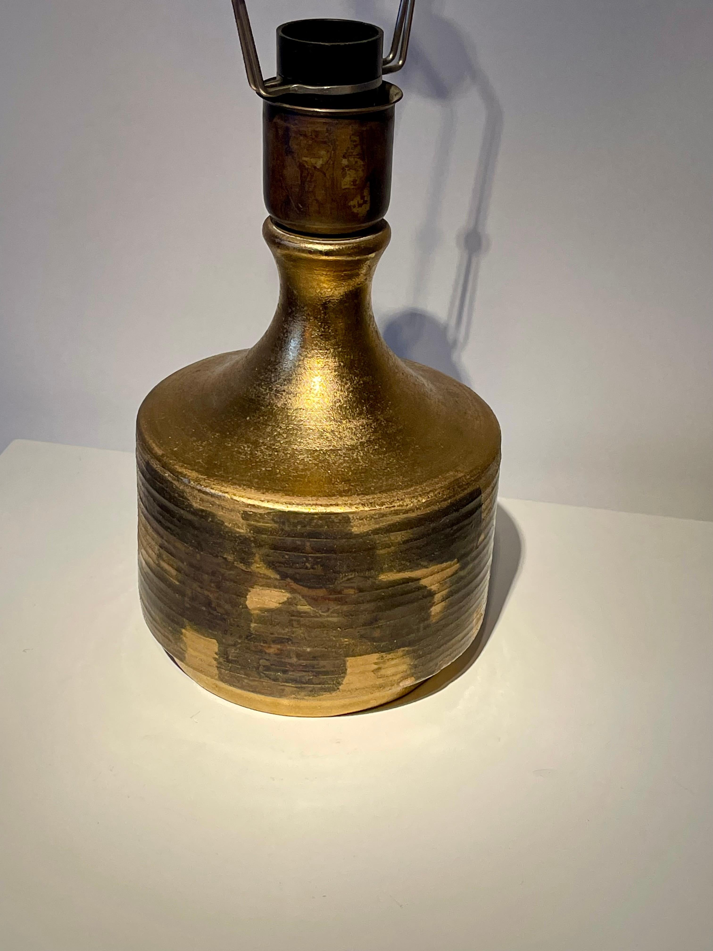 Holger Granbäck, Ceramic Table Lamp, Gold Glaze, Finland 1960s For Sale 1