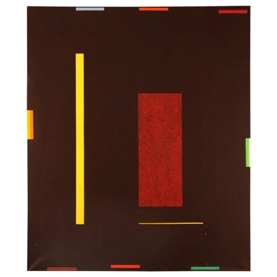 Holger Jansson, Suède, composition abstraite, huile sur toile, datée de 1996