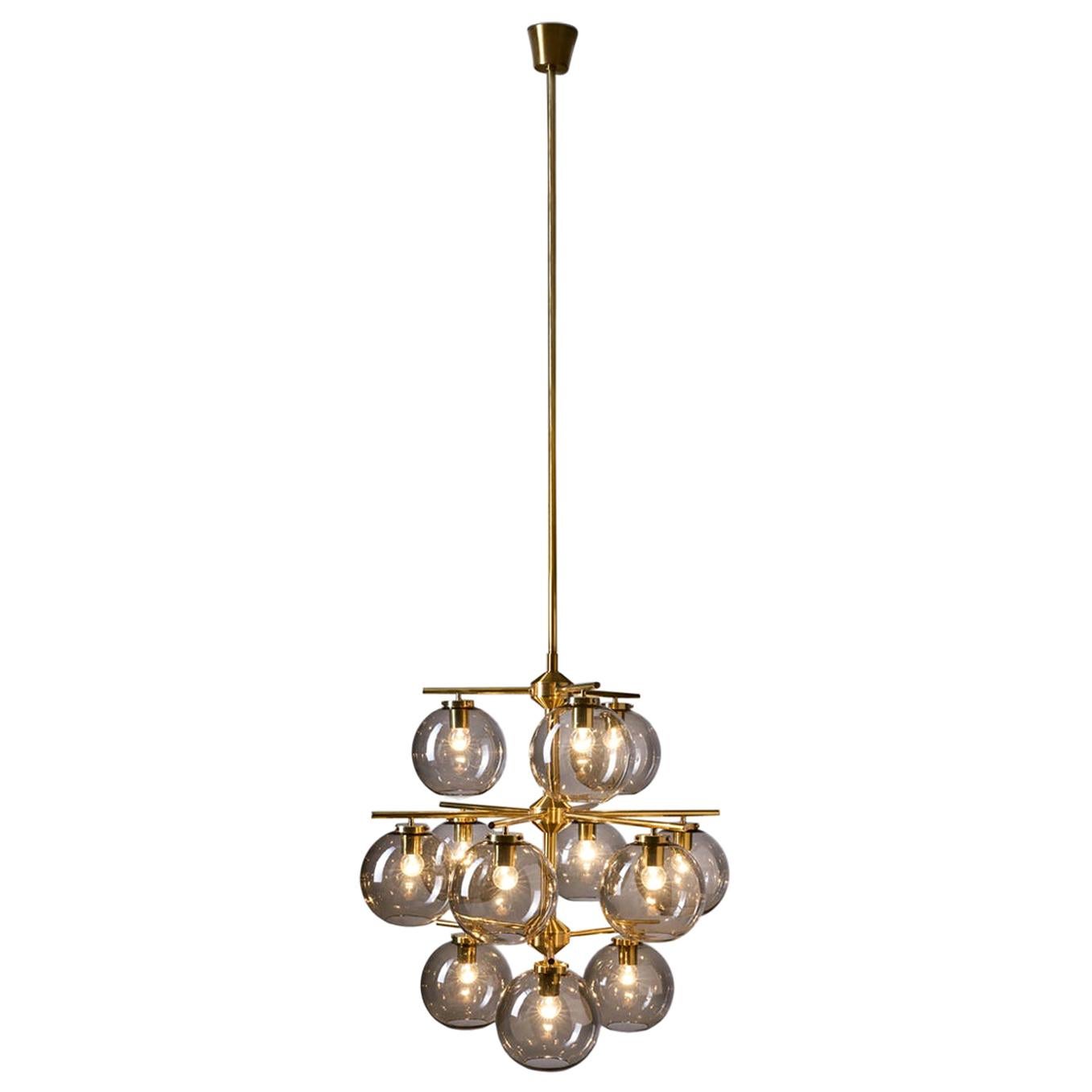 Holger Johansson Chandelier with 12 Smoked Glass Shades for Westal, Sweden 1960s