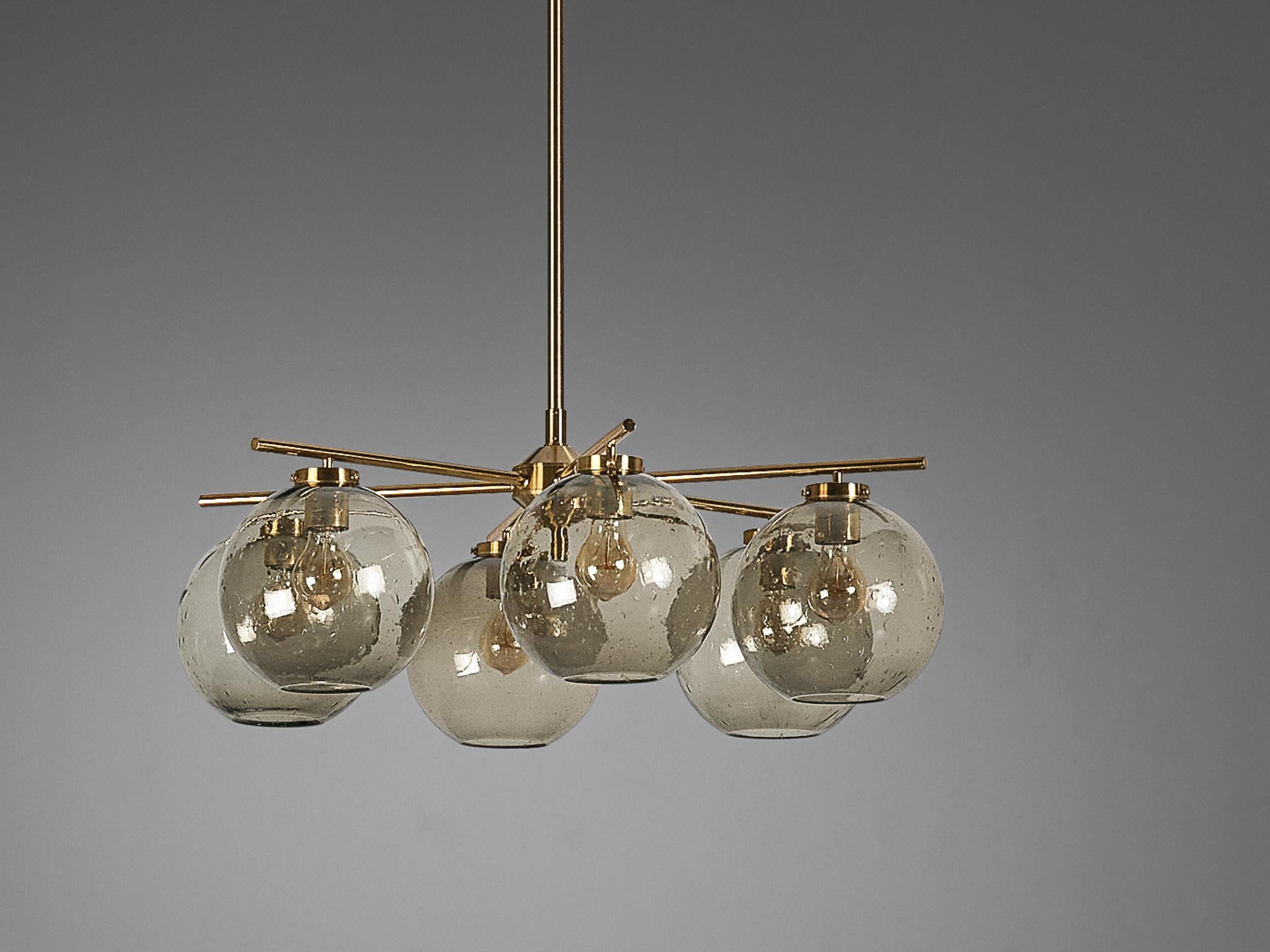 Lampadario Holger Johansson per Westal in ottone e vetro fumé in vendita 3