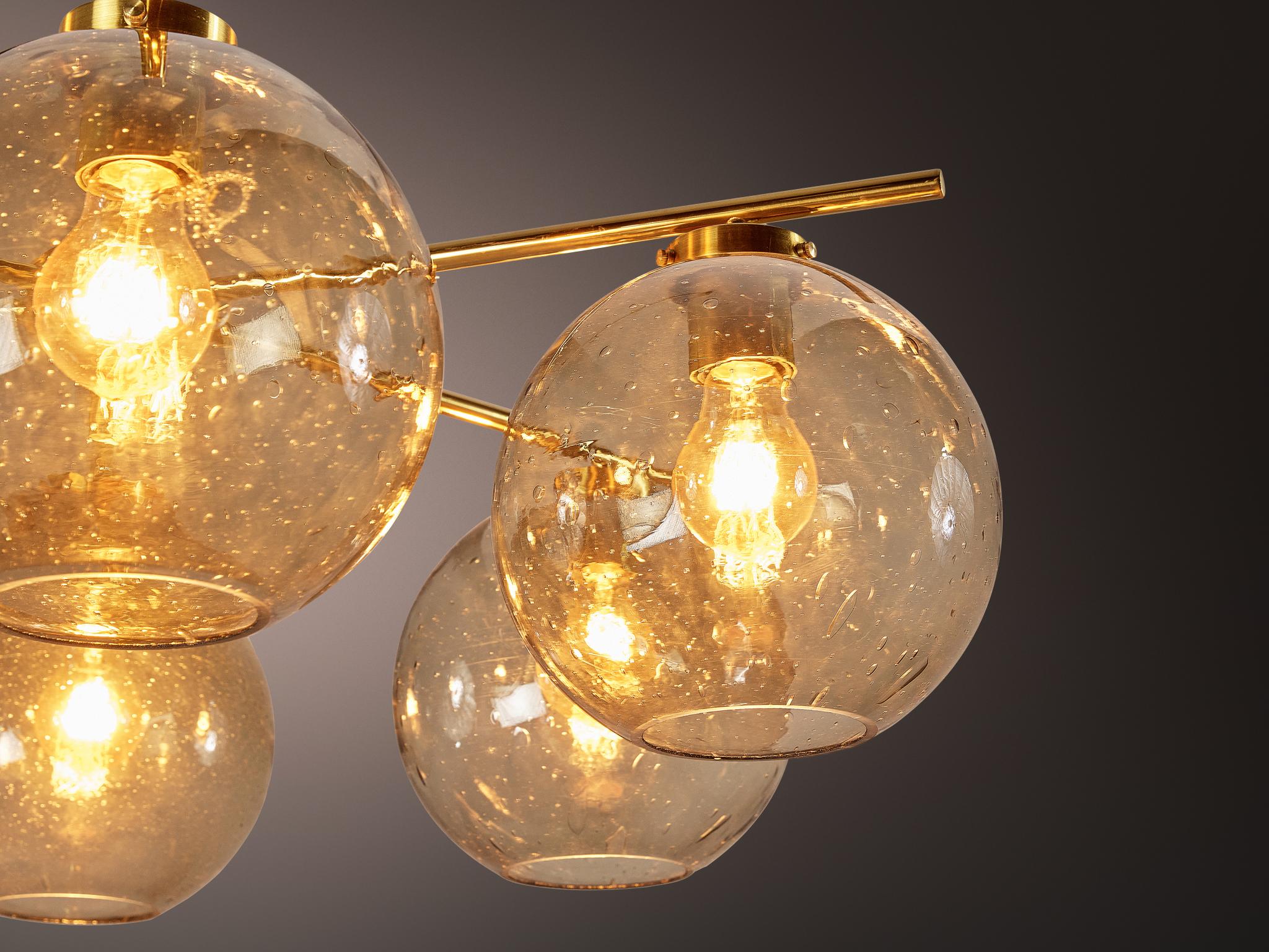 Holger Johansson for Westal Chandelier in Brass and Smoked Glass en venta 2