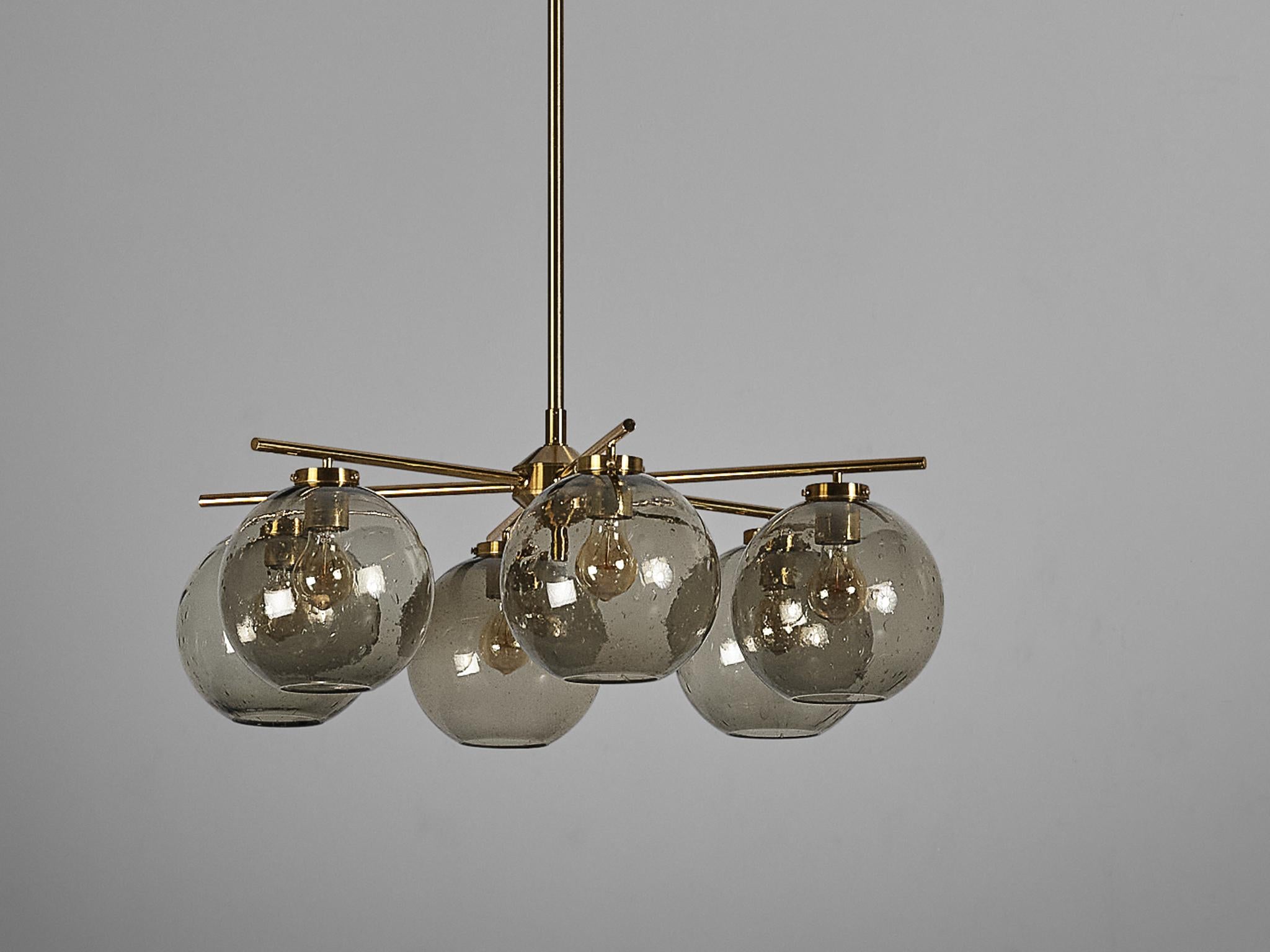 Holger Johansson for Westal Chandeliers in Brass and Smoked Glass  For Sale 4