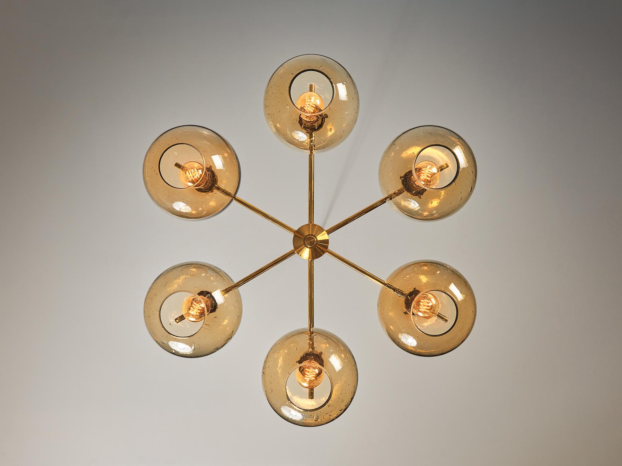 Holger Johansson for Westal Chandeliers in Brass and Smoked Glass  In Good Condition For Sale In Waalwijk, NL