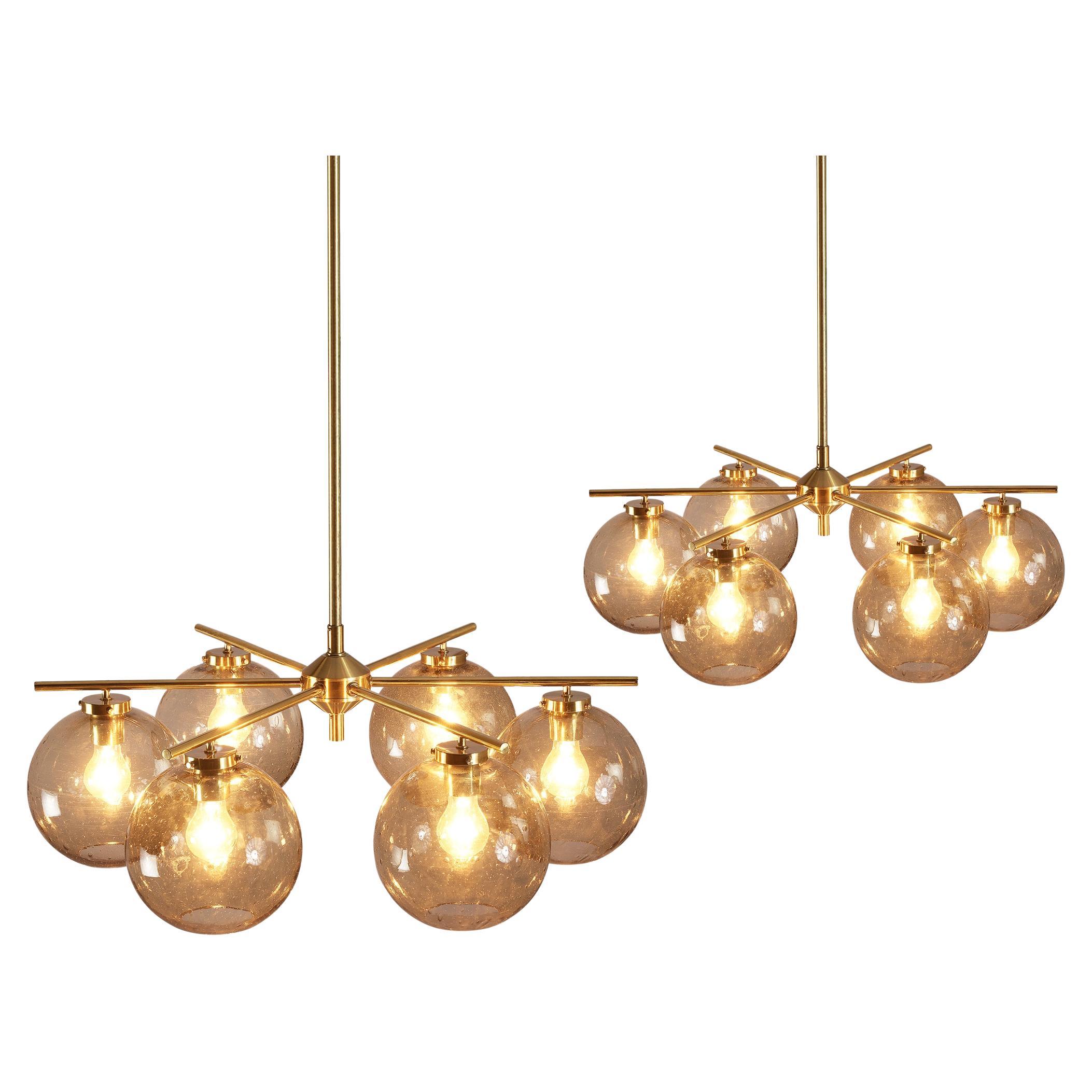 Holger Johansson for Westal Chandeliers in Brass and Smoked Glass  For Sale