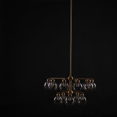 Holger Johansson Large Chandelier in Brass and Glass, 1960s