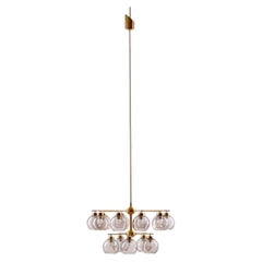 Grand lustre Holger Johansson en laiton et verre, années 1960