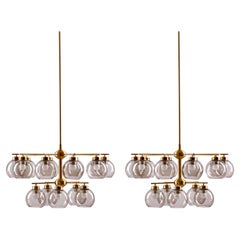 Holger Johansson Pair of Large Chandeliers in Brass and Glass, 1960s