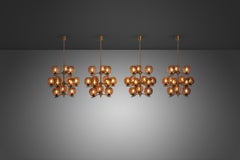 Holger Johansson Set of 4 Chandeliers with Glass Shades for Westal, Sweden 1970s