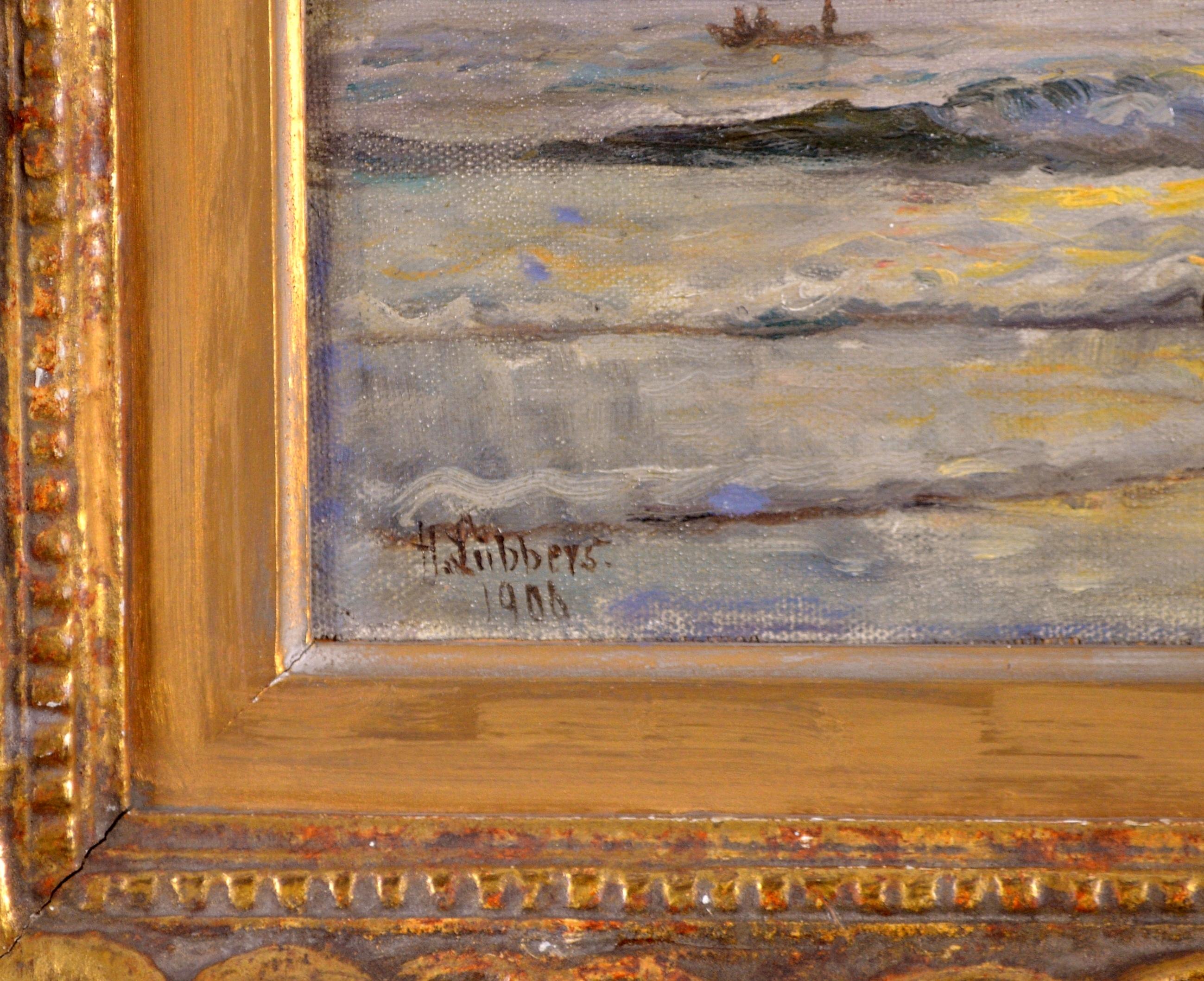 Sonnenuntergang an der Küste - Antike dänische Impressionisten Meer Meer Landschaft Ölgemälde im Angebot 2