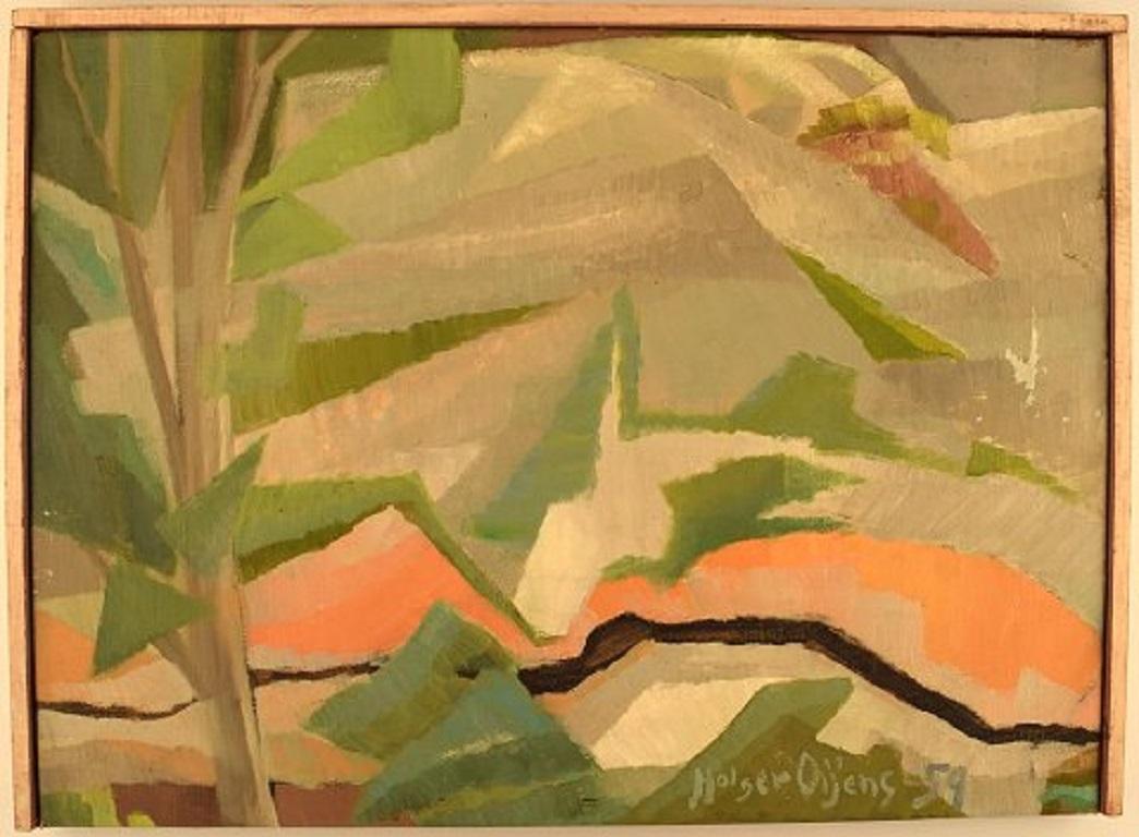 Holger Oijens (1907-2004). Swedish poet and art painter. Oil on canvas. Modernist landscape. Dated 1959.
Signed.
In very good condition.
Canvas measures: 54.5 x 40 cm.
The frame measures: 1 cm.