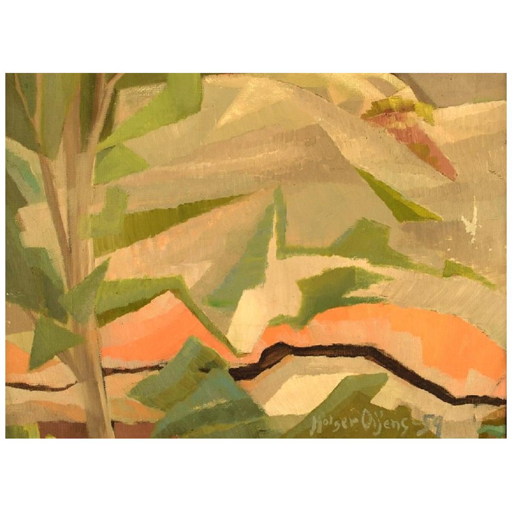 Holger Oijens ‘1907-2004’, Oil on Canvas, Modernist Landscape, 1959