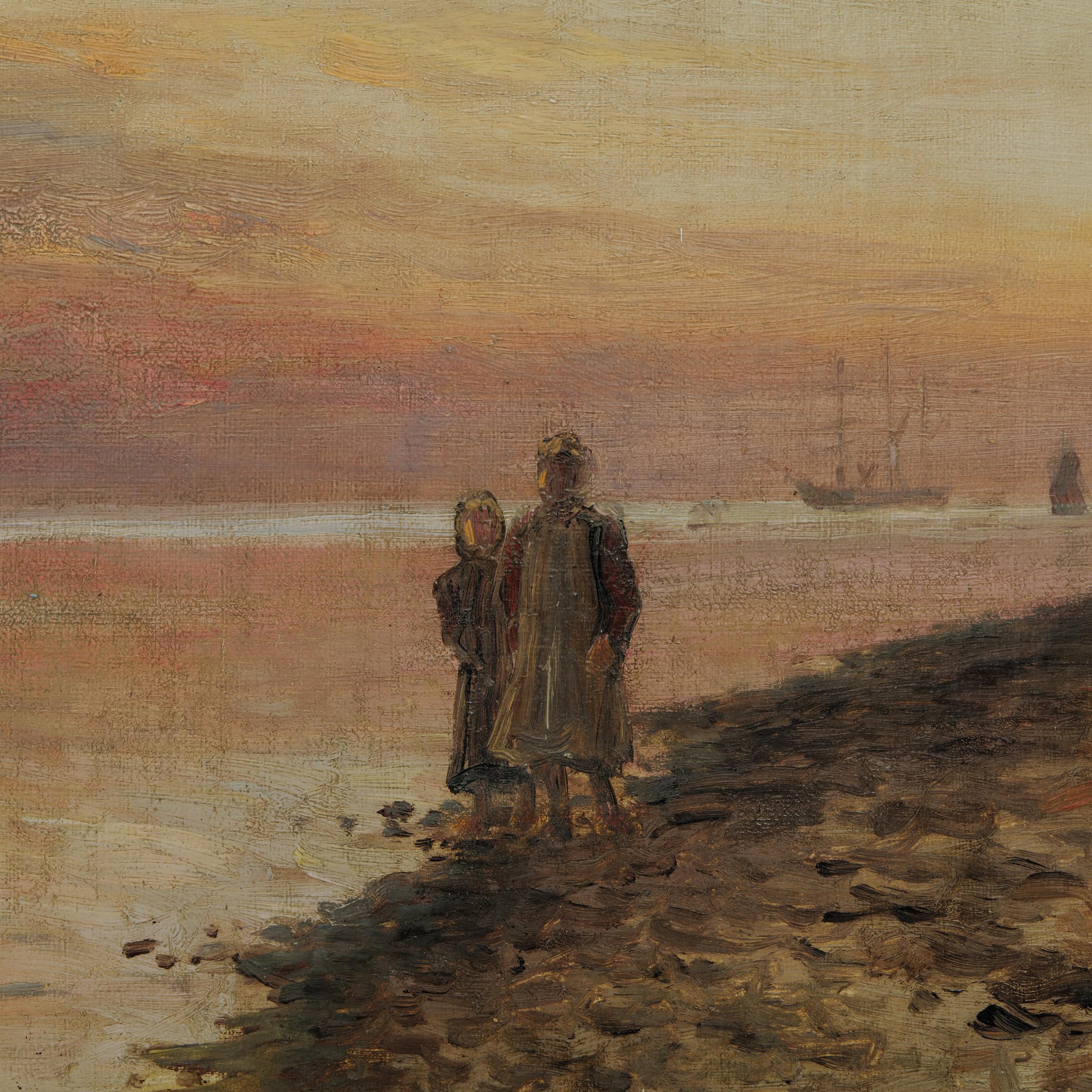 Holger Peter Svane Lübbers Paar am Meeresstrand Ölgemälde 1908 (Handbemalt)
