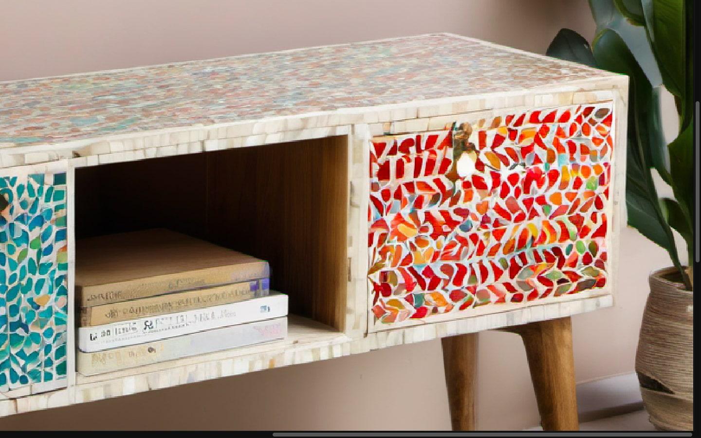 Indian Holi - Muticolor Handcrafted Media Console Designed by Artisanal For Sale
