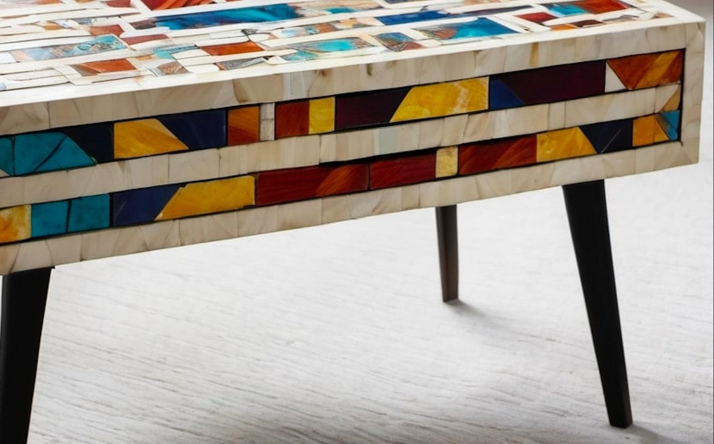 Indian Holi - World's First Ai Generated Bone Inlay Coffee Table For Sale