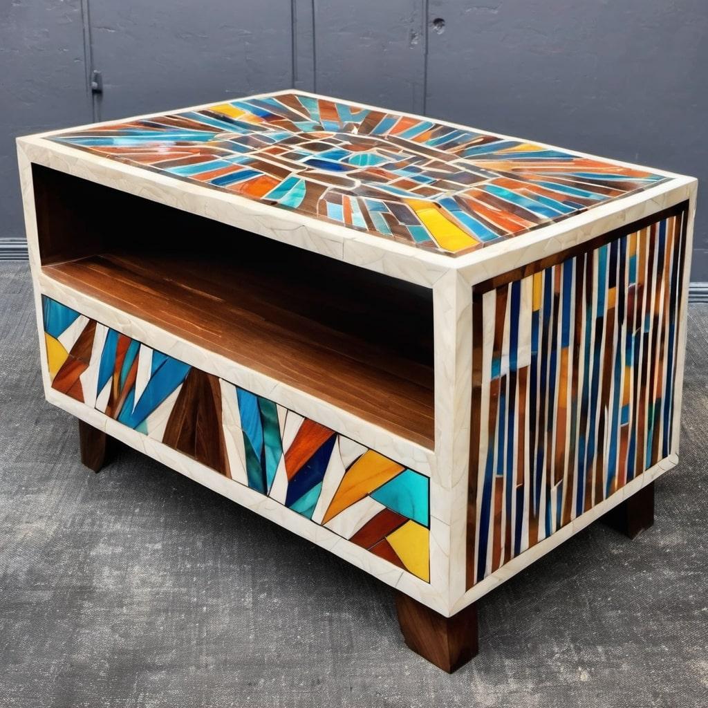 Indian Holi - World's First Ai Generated Bone Inlay Side Table For Sale
