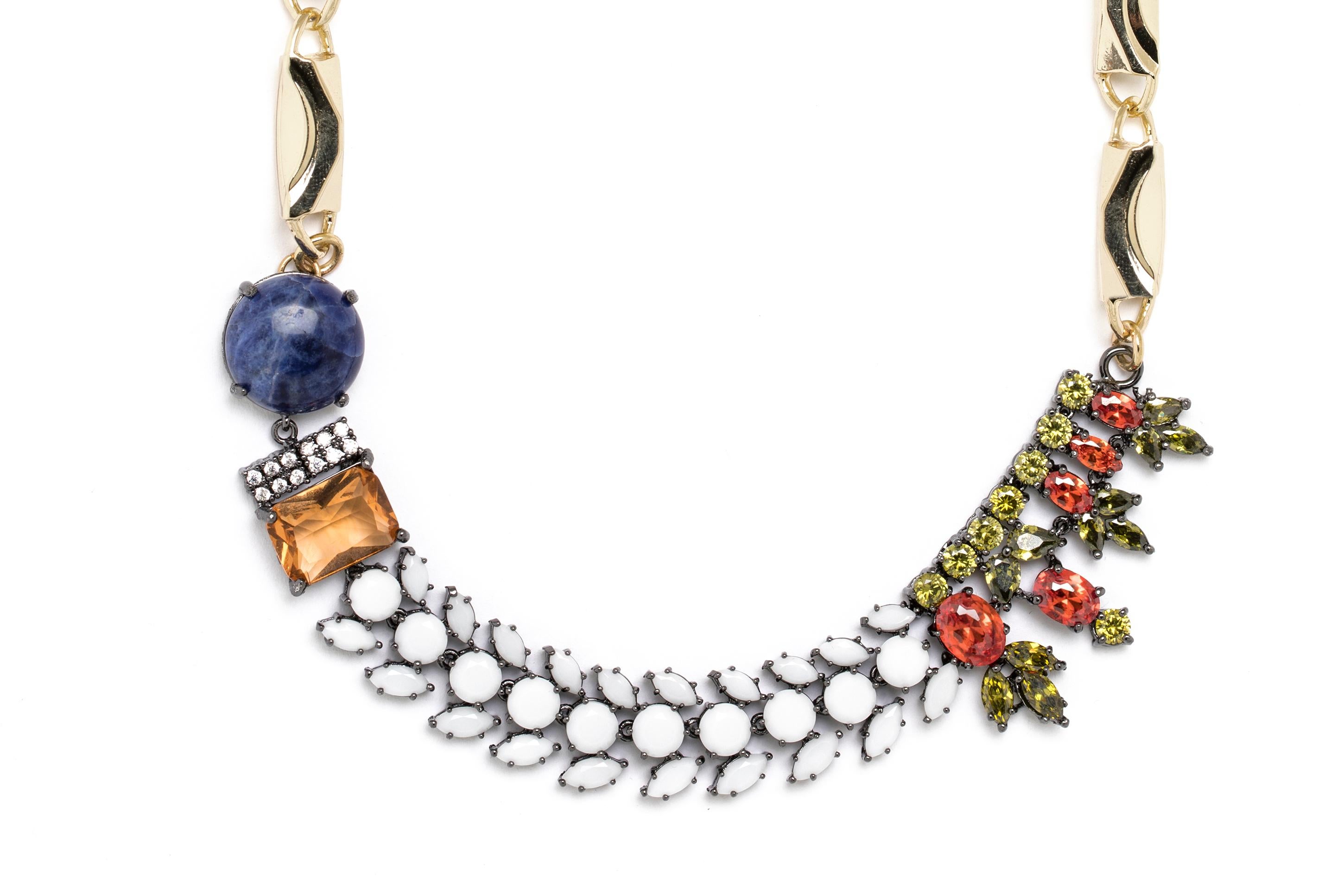 Contemporary Holiday Collection Chain Necklace with Blue Sodalite and Agates from IOSSELLIANI For Sale