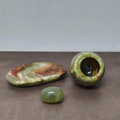 HOLIDAY GIFT- Green Onyx Smoking Set - Ashtray, Cigarette Holder, Decorative Egg