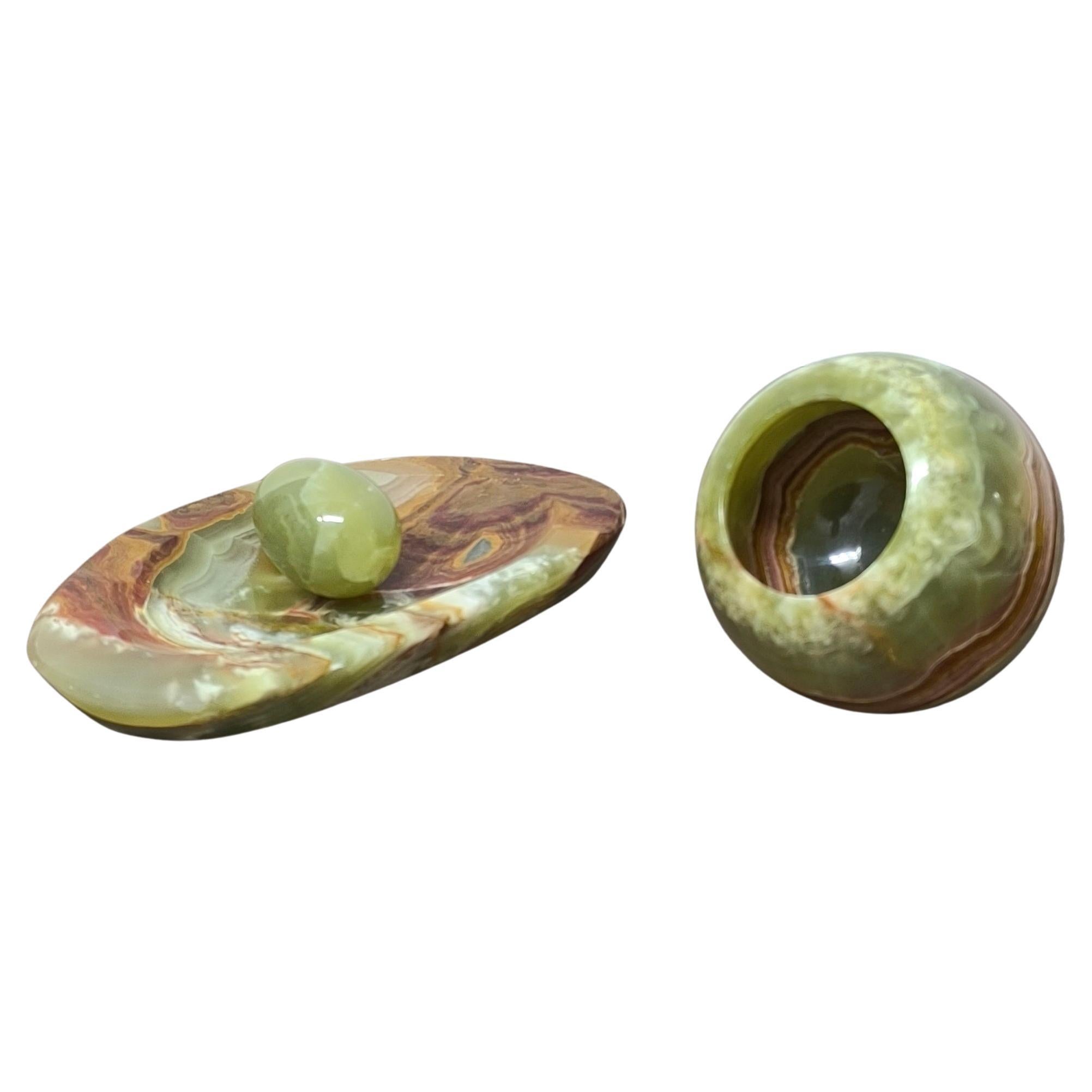 REGALO DI VACANZA - Set da fumo in onice verde - posacenere, porta sigarette, uovo decorativo