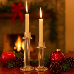 HOLIDAY GIFT - Minimalist Pair of Clear Glass Candle Holders, Modernist Elegance