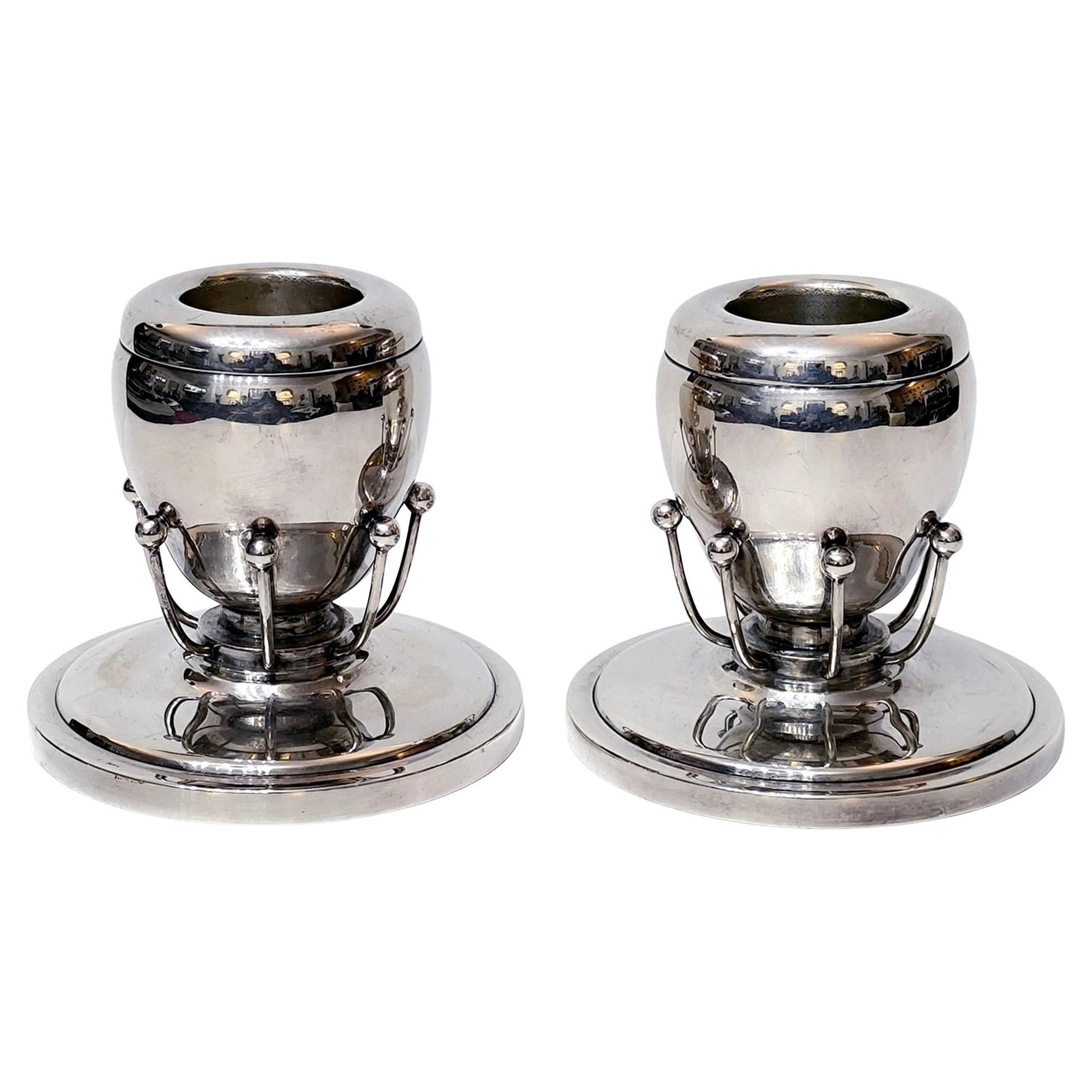 WEIHNACHTSGESCHENK - Paar Kerzenhalter aus Silberblech im In the style of Georg Jensen