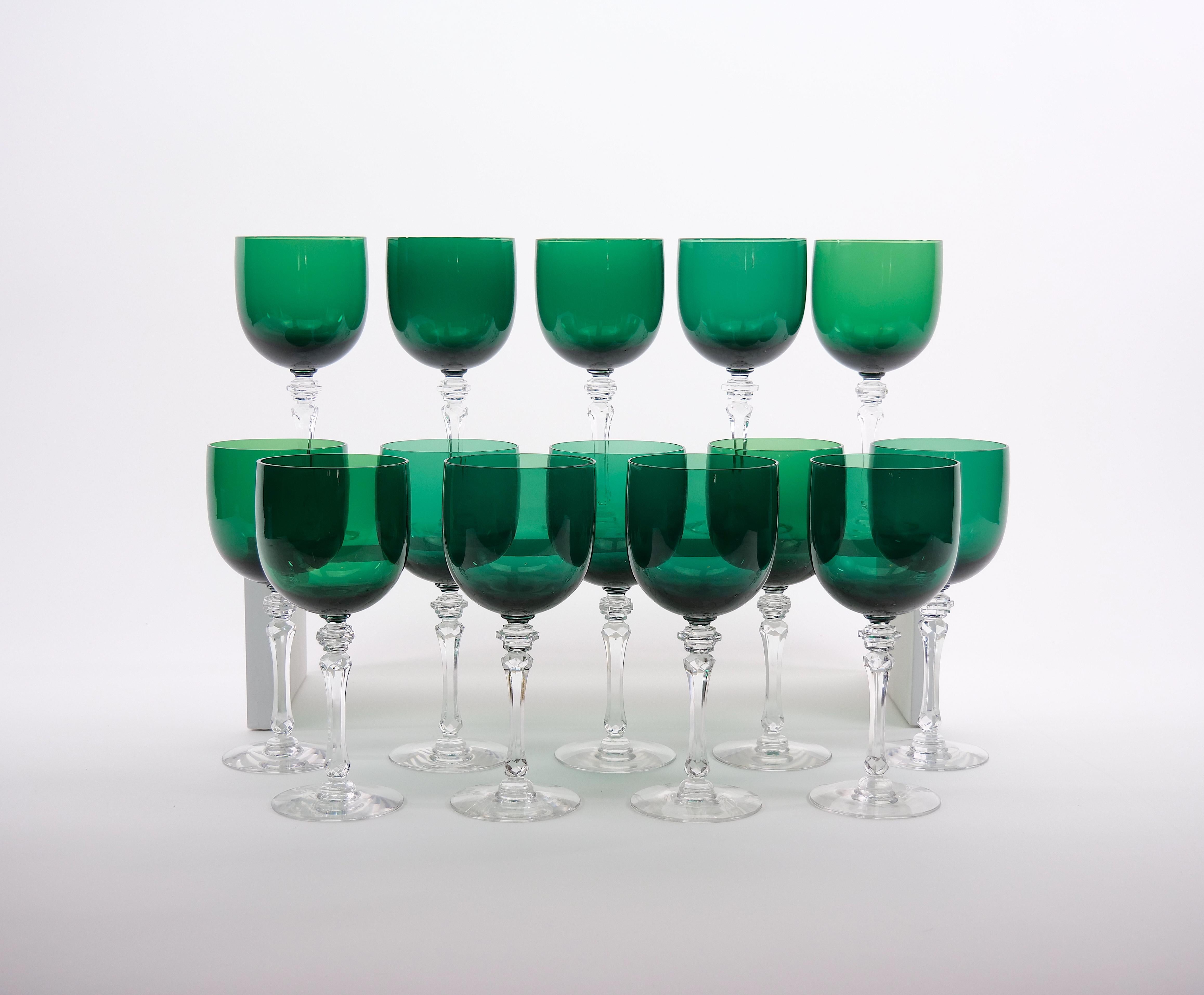 North American Holiday Green Crystal Tableware / Barware Service / 14 People