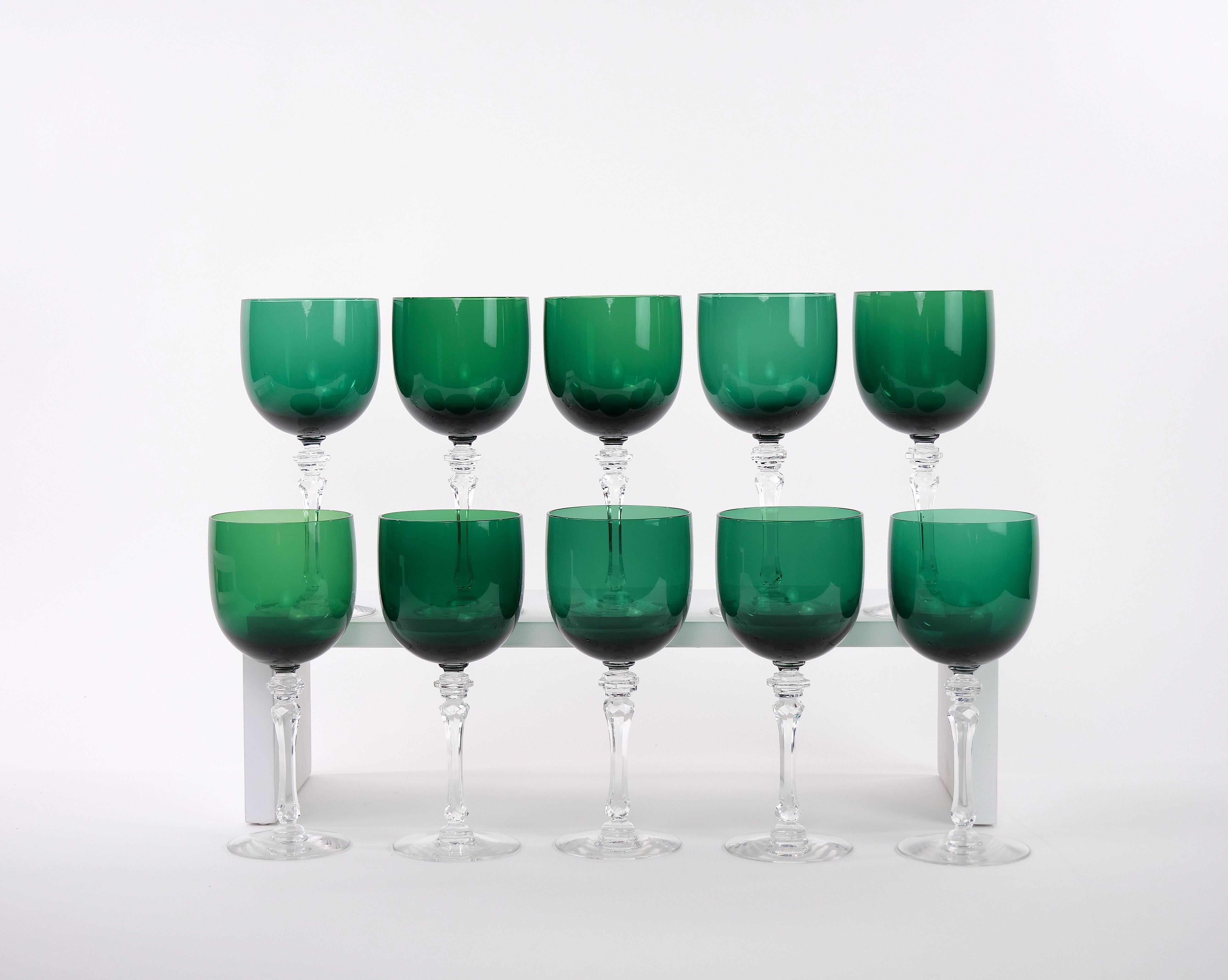 Holiday Green Crystal Tableware / Barware Service / 14 People In Good Condition In Tarry Town, NY