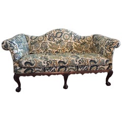 Crewel-Work Green and Yellow Camel Back Upholstered Settee