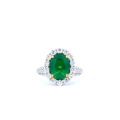 HOLIDAY SALE: Emerald Halo Ring With Gold Prongs (Ref #18108)