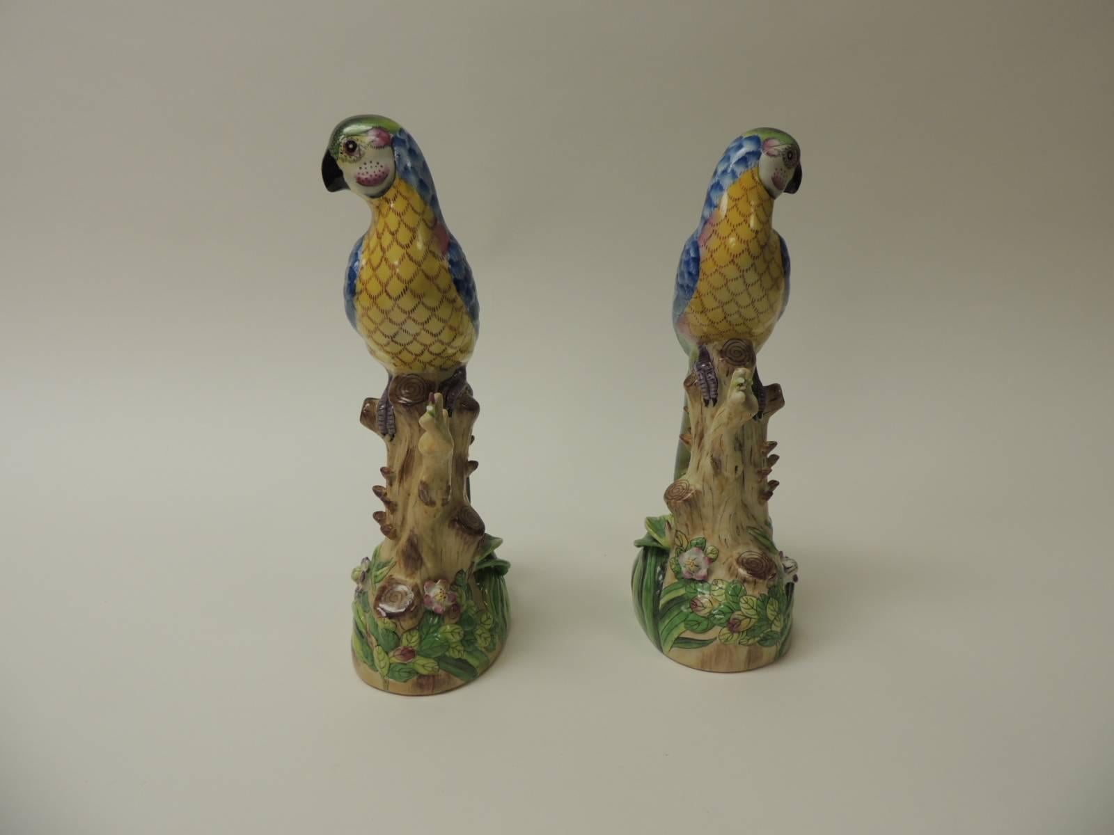 Hand-Crafted HOLIDAY SALE: Pair of Vintage Chinese Export Hand-Painted Parrots