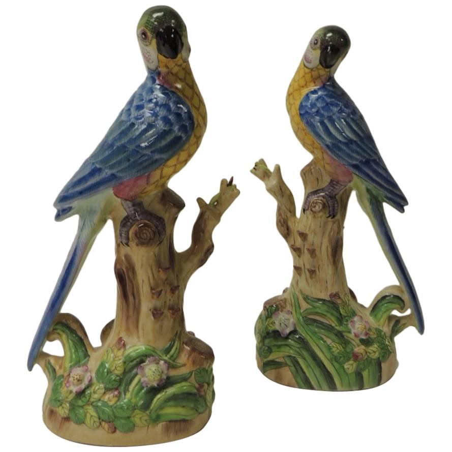 HOLIDAY SALE: Pair of Vintage Chinese Export Hand-Painted Parrots