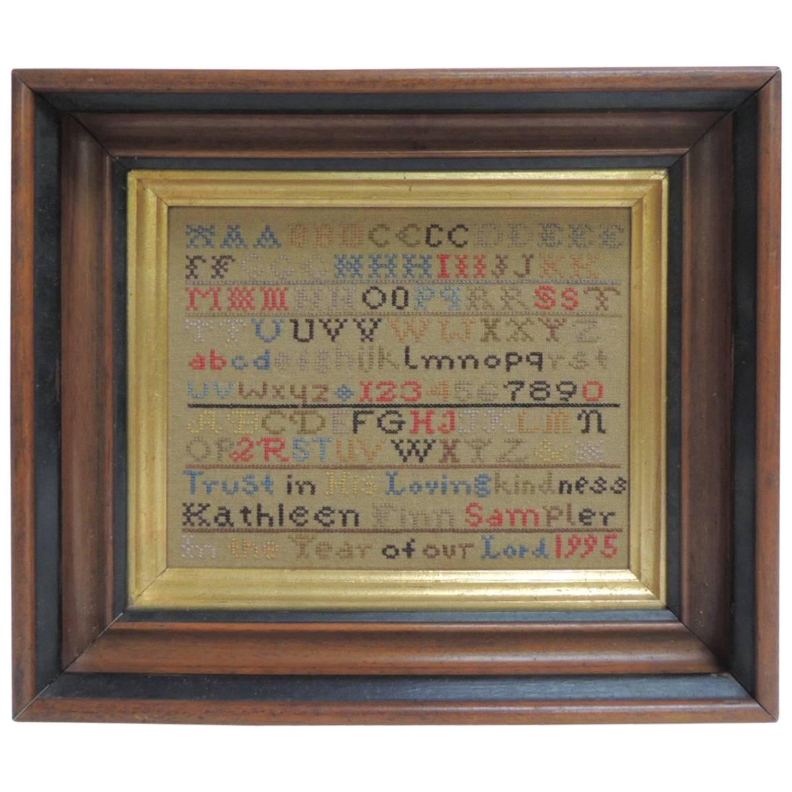  Vintage Framed Alphabet Hand Embroidery Sampler