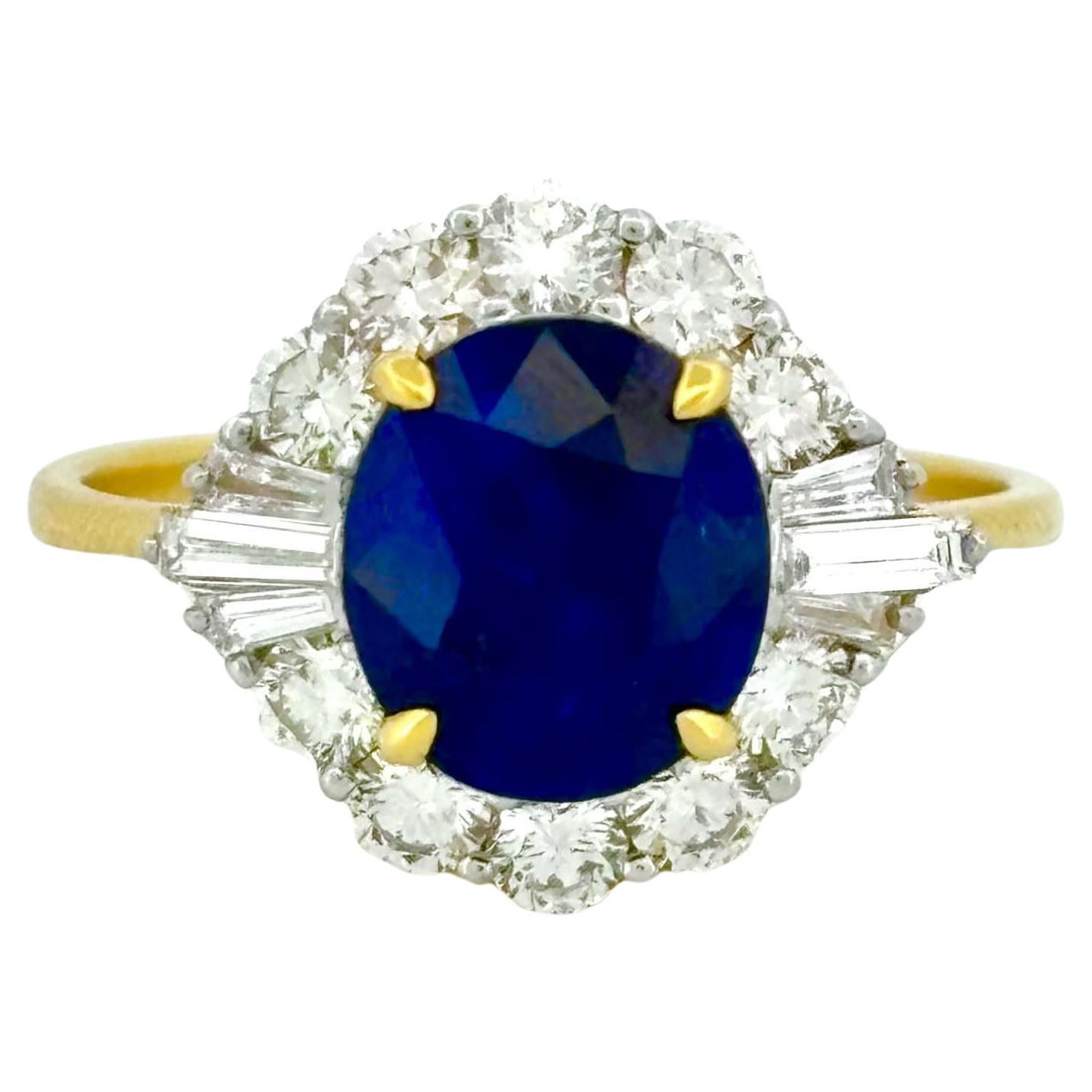 Victorian Inspired 2.37 Ct Royal Blue Ceylon Sapphire & Diamonds 18K Gold Ring