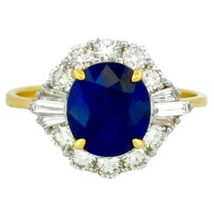 Victorian Inspired 2.37 Ct Royal Blue Ceylon Sapphire & Diamonds 18K Gold Ring