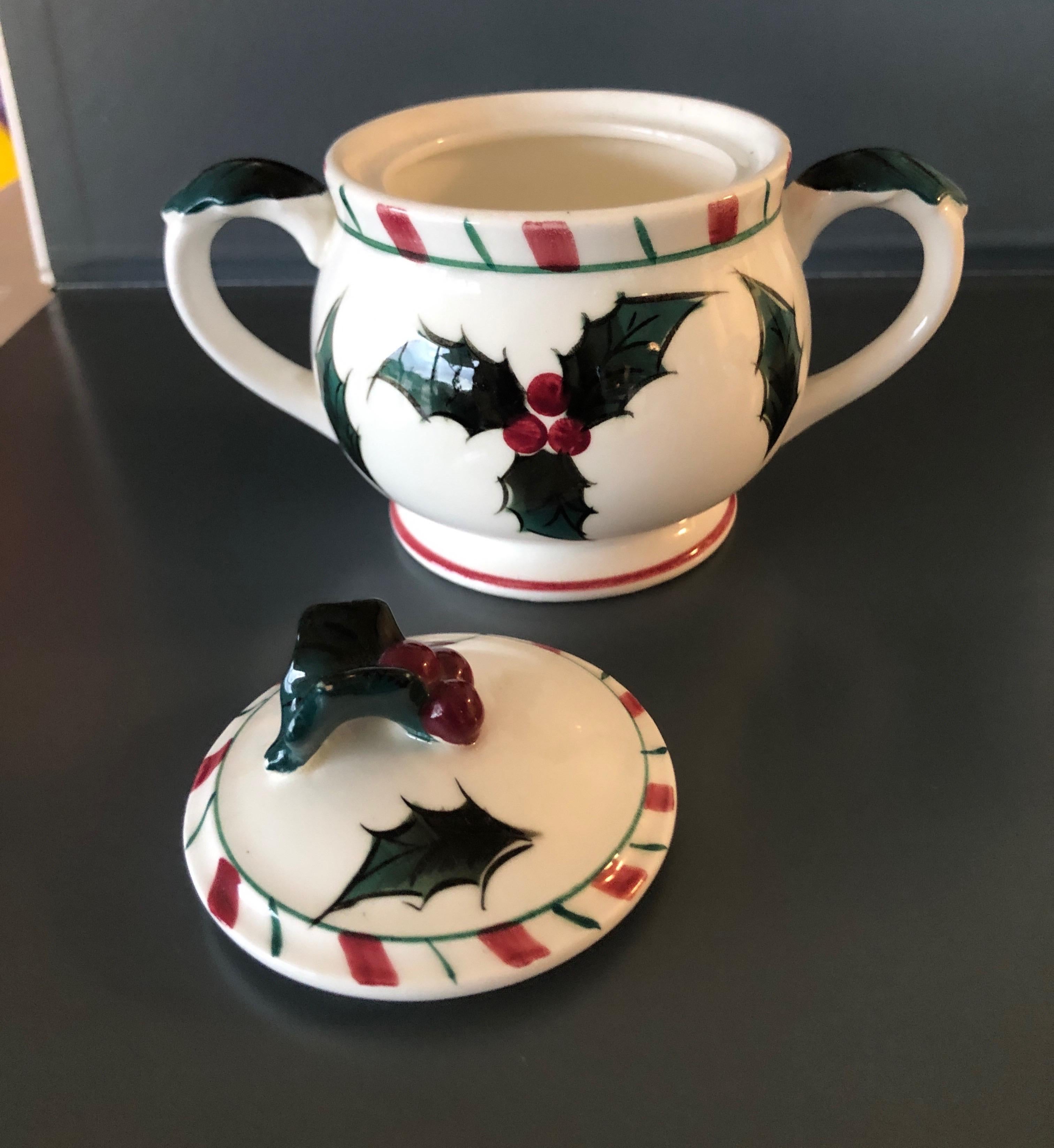 Hand-Crafted Holiday Sugar and Creamer Petite Vintage Ceramic Set