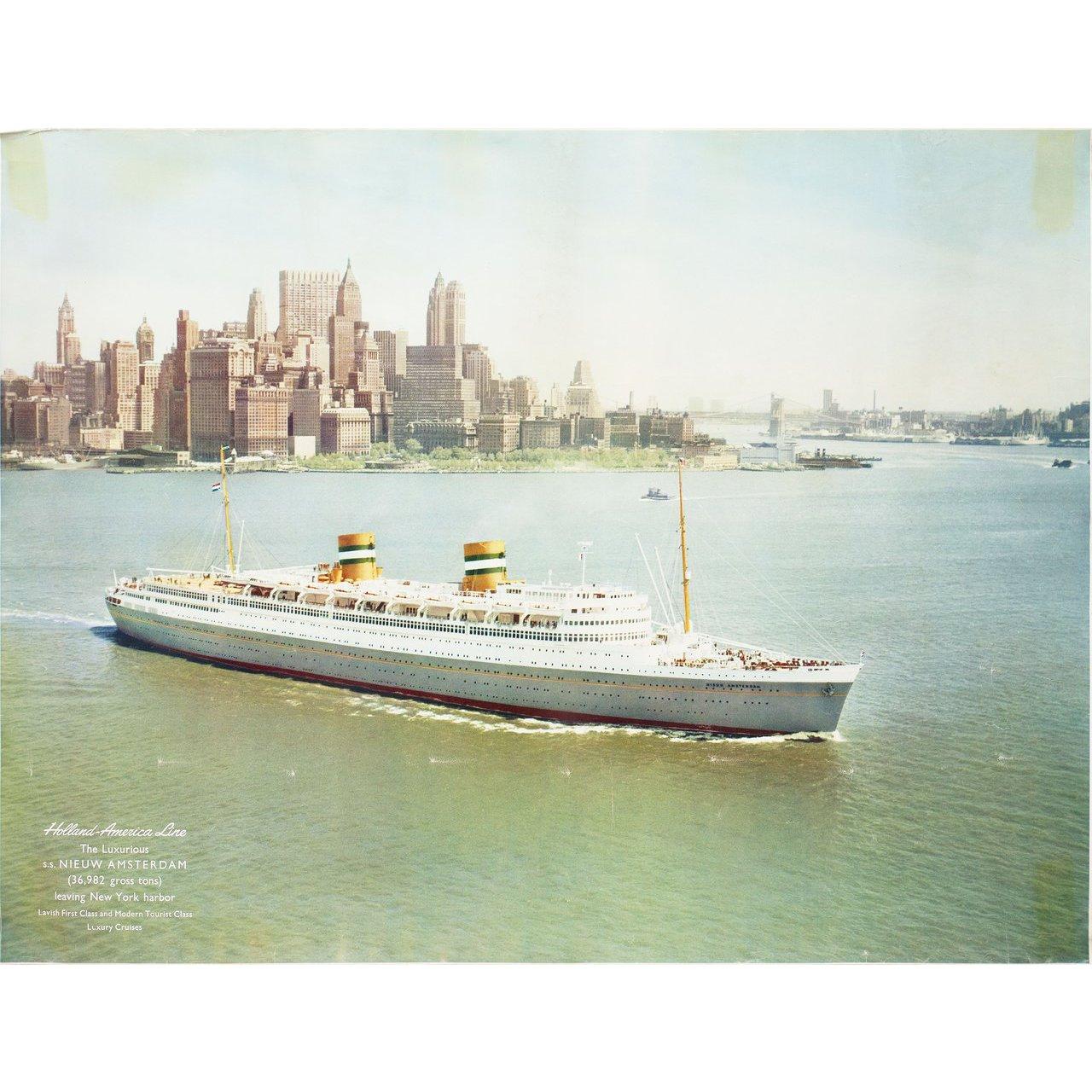 Original 1950s Dutch A1 poster for Holland-America Line, S.S. Nieuw Amsterdam (1950s). Very Good condition, rolled with tape on back. Please note: the size is stated in inches and the actual size can vary by an inch or more.
     