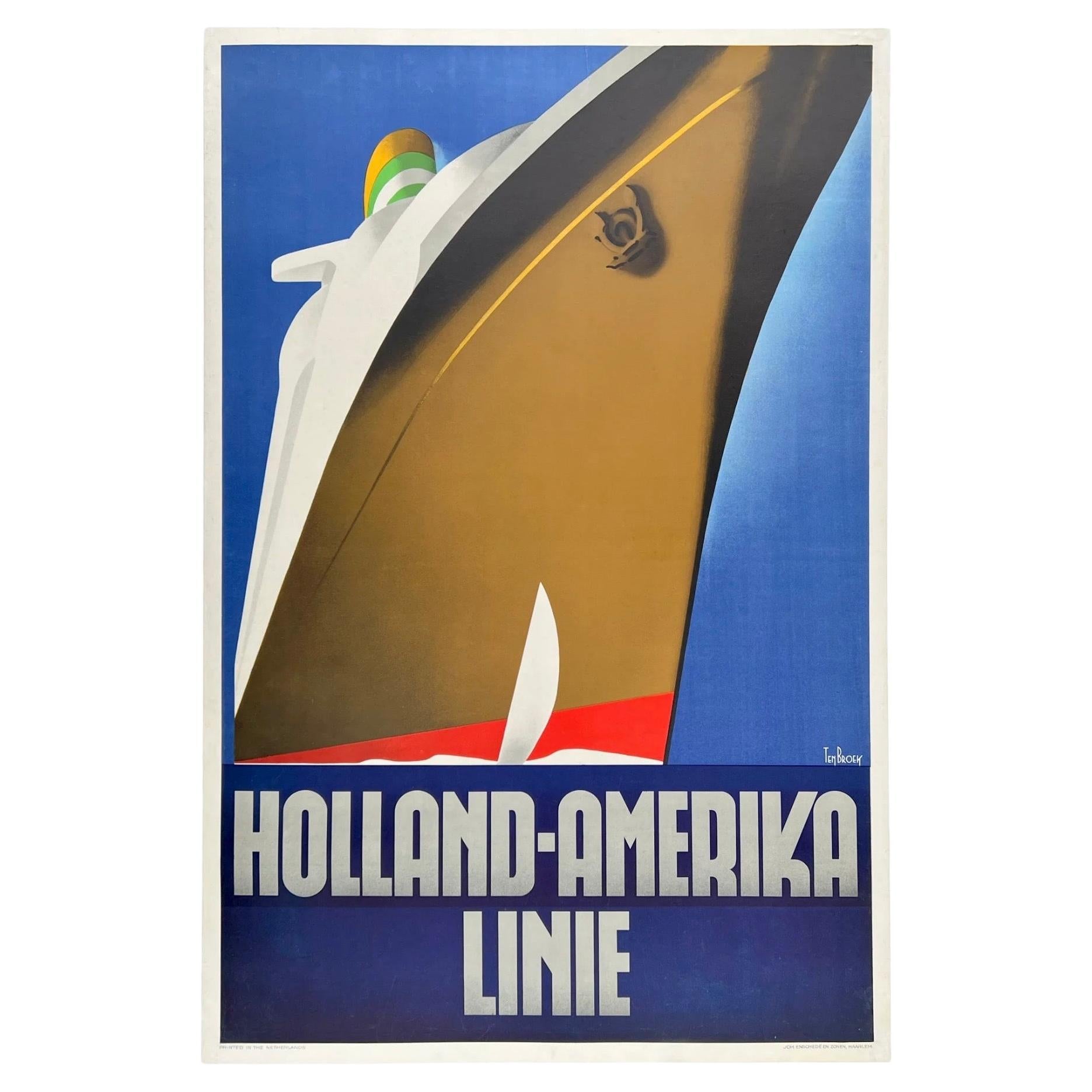 HOLLAND-AMERIKA LINIE Poster di viaggio originale in stile Art Deco d'epoca